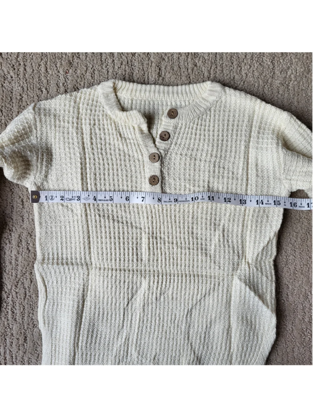 Girl's Waffle Knit V-Neck Button Pullover Sweater–Off White–Approx Size 5–NWOT